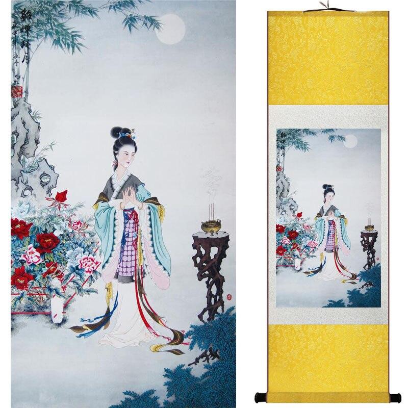 Chinese Art Scroll Painting Portrait Women Ancient Silk Picture Wall Ideas 16152-Chinese Style Finds™