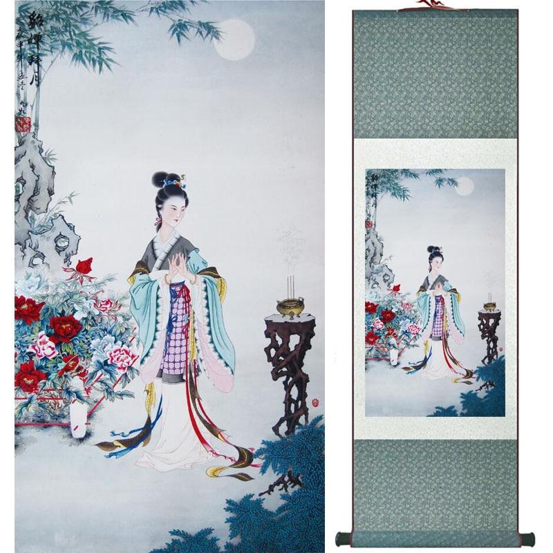 Chinese Art Scroll Painting Portrait Women Ancient Silk Picture Wall Ideas 16152-Chinese Style Finds™