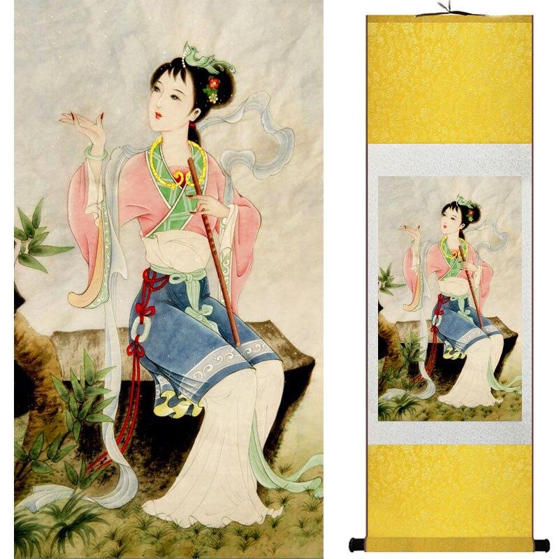 Chinese Art Scroll Painting Portrait Women Ancient Silk Picture Wall Ideas 16156-Chinese Style Finds™