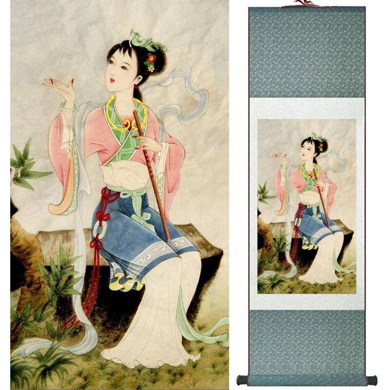 Chinese Art Scroll Painting Portrait Women Ancient Silk Picture Wall Ideas 16156-Chinese Style Finds™