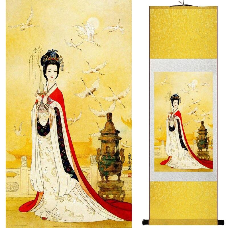 Chinese Art Scroll Painting Portrait Women Ancient Silk Picture Wall Ideas 16160-Chinese Style Finds™