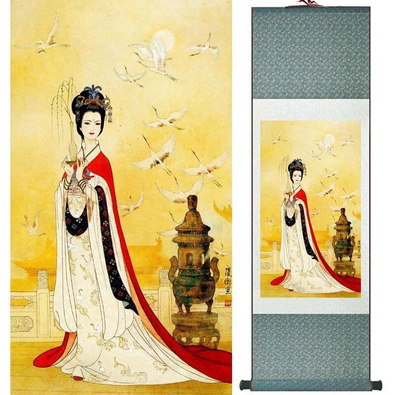 Chinese Art Scroll Painting Portrait Women Ancient Silk Picture Wall Ideas 16160-Chinese Style Finds™