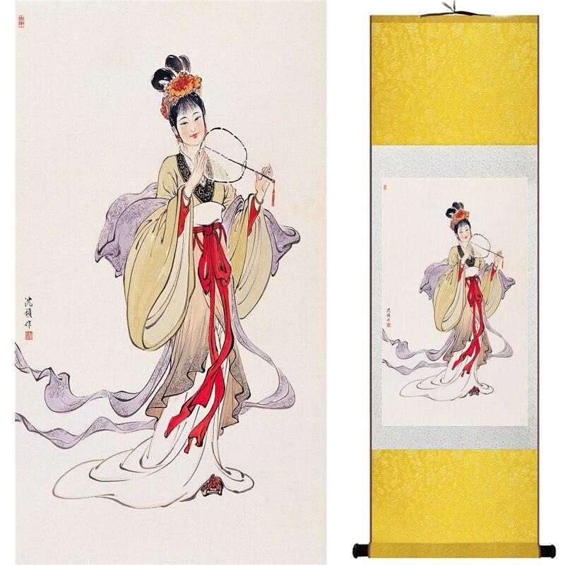 Chinese Art Scroll Painting Portrait Women Ancient Silk Picture Wall Ideas 16164-Chinese Style Finds™