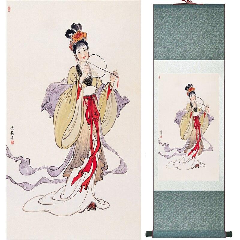 Chinese Art Scroll Painting Portrait Women Ancient Silk Picture Wall Ideas 16164-Chinese Style Finds™