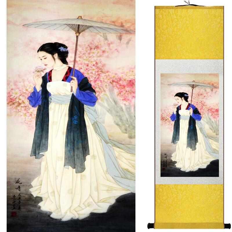 Chinese Art Scroll Painting Portrait Women Ancient Silk Picture Wall Ideas 18404-Chinese Style Finds™