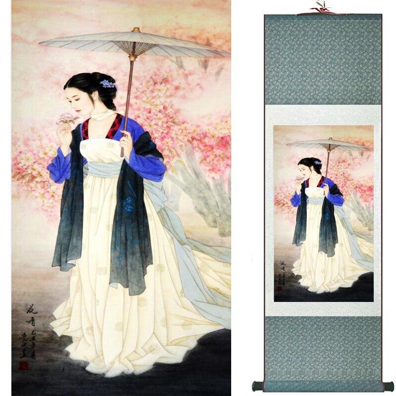 Chinese Art Scroll Painting Portrait Women Ancient Silk Picture Wall Ideas 18404-Chinese Style Finds™