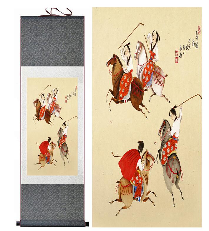 Chinese Art Scroll Painting Portrait Women Playing Ball Ancient Silk Picture Wall Ideas 13346-Chinese Style Finds™