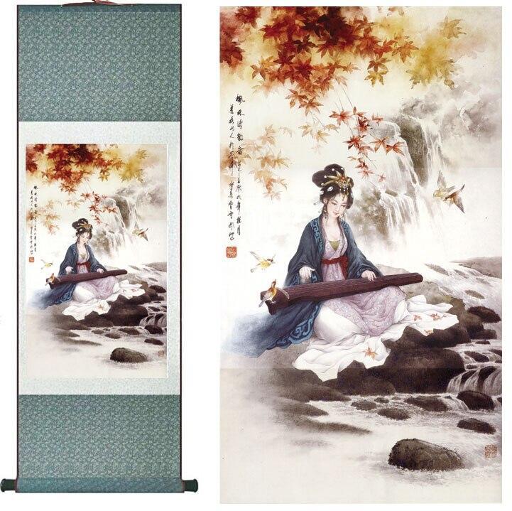 Chinese Art Scroll Painting Portrait Women Zhao Jun Chu Sai Ancient Silk Picture Wall Ideas 11394-Chinese Style Finds™