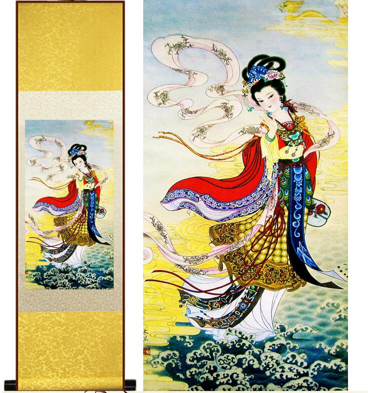 Chinese Art Scroll Painting Portrait Women Zhao Jun Chu Sai Ancient Silk Picture Wall Ideas 12038-Chinese Style Finds™