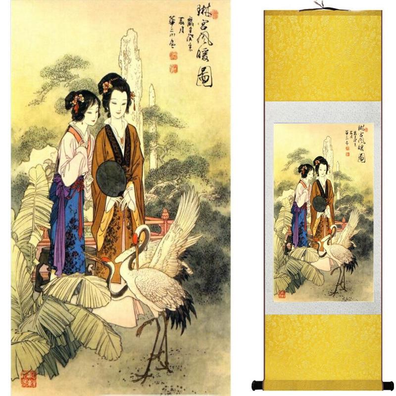 Chinese Art Scroll Painting Pretty Girl Ancient Silk Picture Wall Ideas 19178-Chinese Style Finds™