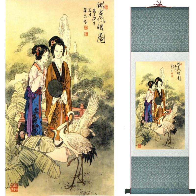 Chinese Art Scroll Painting Pretty Girl Ancient Silk Picture Wall Ideas 19178-Chinese Style Finds™