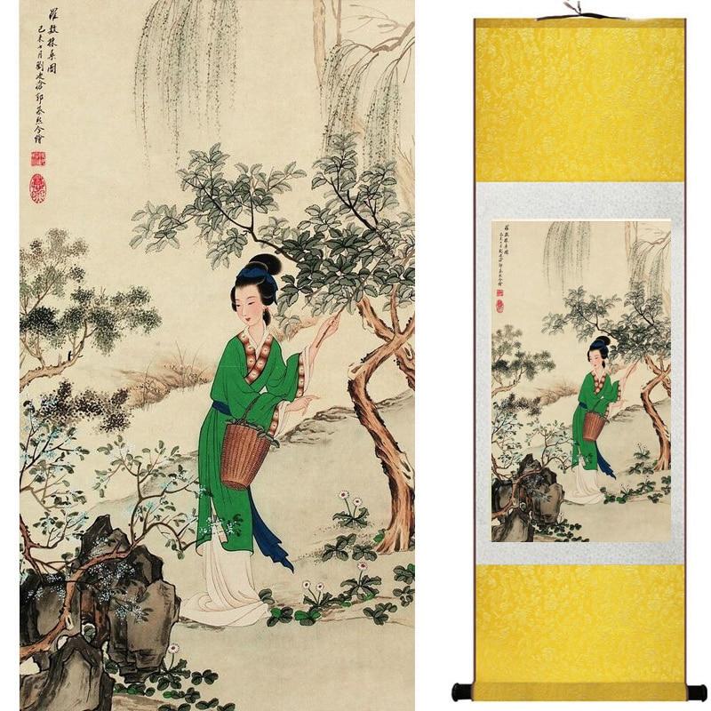 Chinese Art Scroll Painting Pretty Girl Ancient Silk Picture Wall Ideas 20222-Chinese Style Finds™