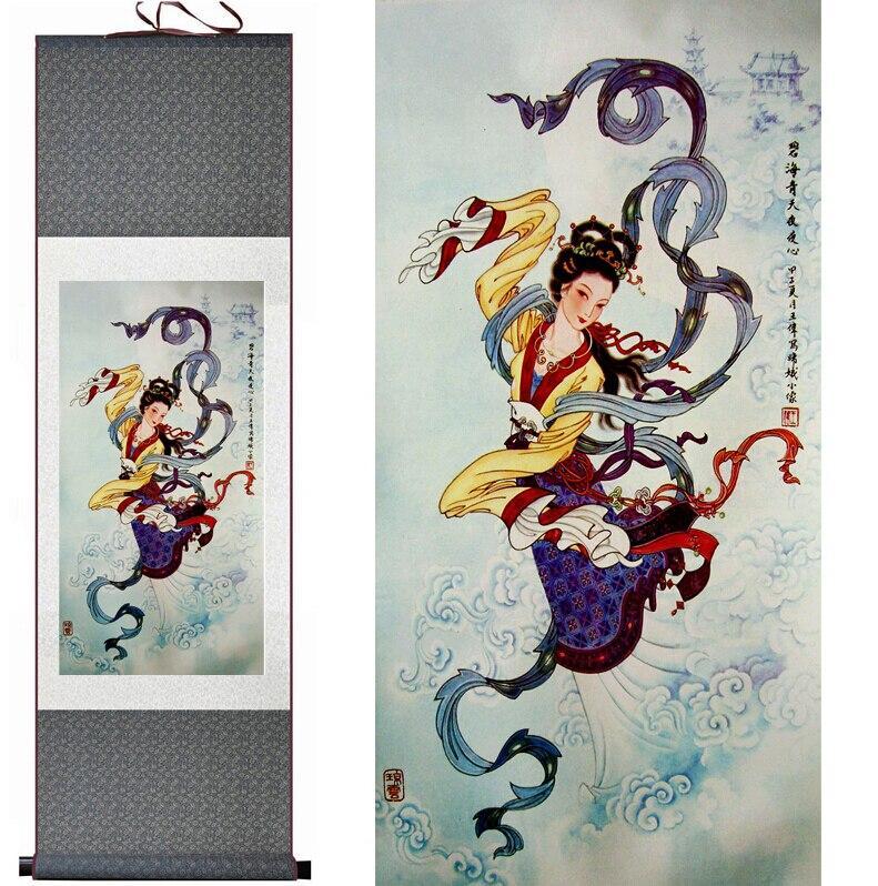 Chinese Art Scroll Painting Pretty Girl Beautiful Woman Ancient Silk Picture Wall Ideas 12410-Chinese Style Finds™