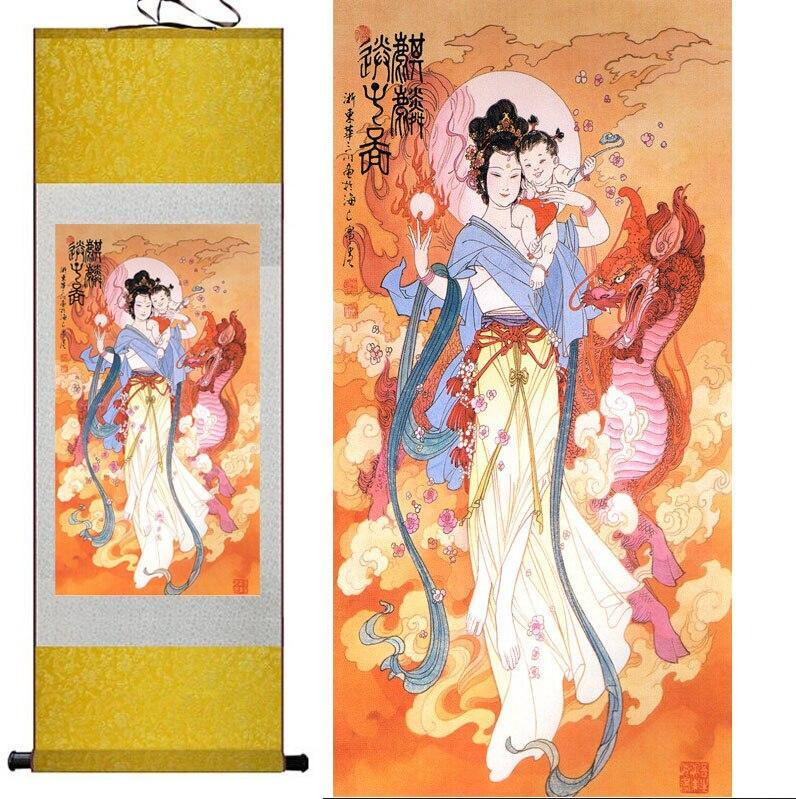 Chinese Art Scroll Painting Pretty Girl Beautiful Woman Ancient Silk Picture Wall Ideas 12430-Chinese Style Finds™