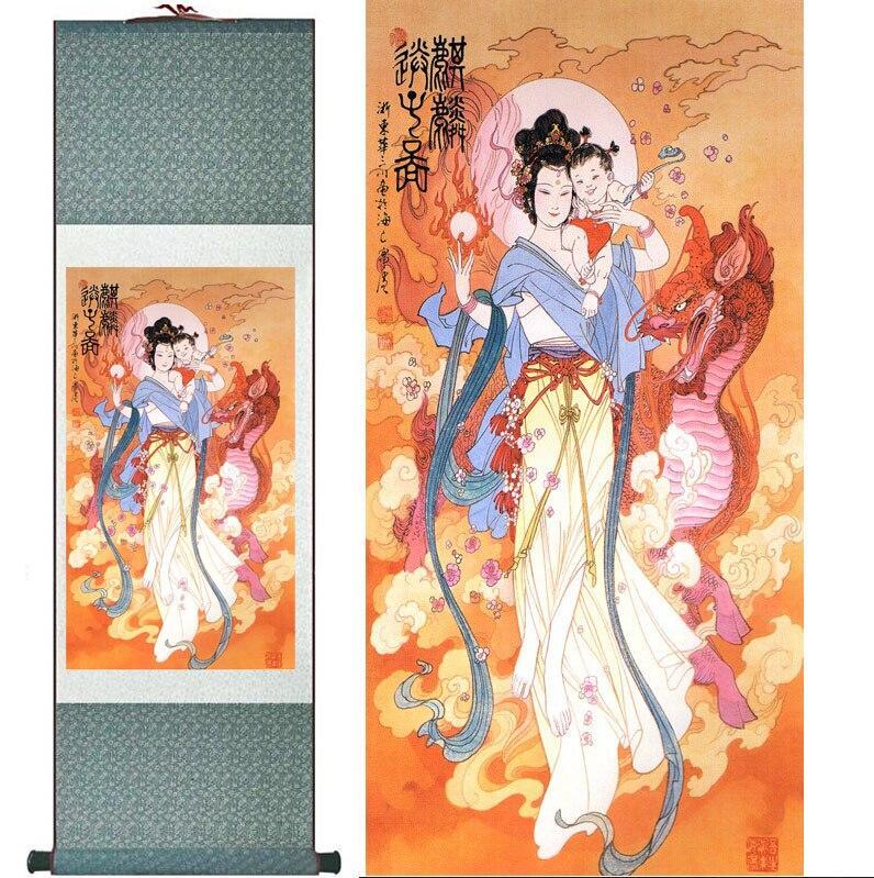 Chinese Art Scroll Painting Pretty Girl Beautiful Woman Ancient Silk Picture Wall Ideas 12430-Chinese Style Finds™