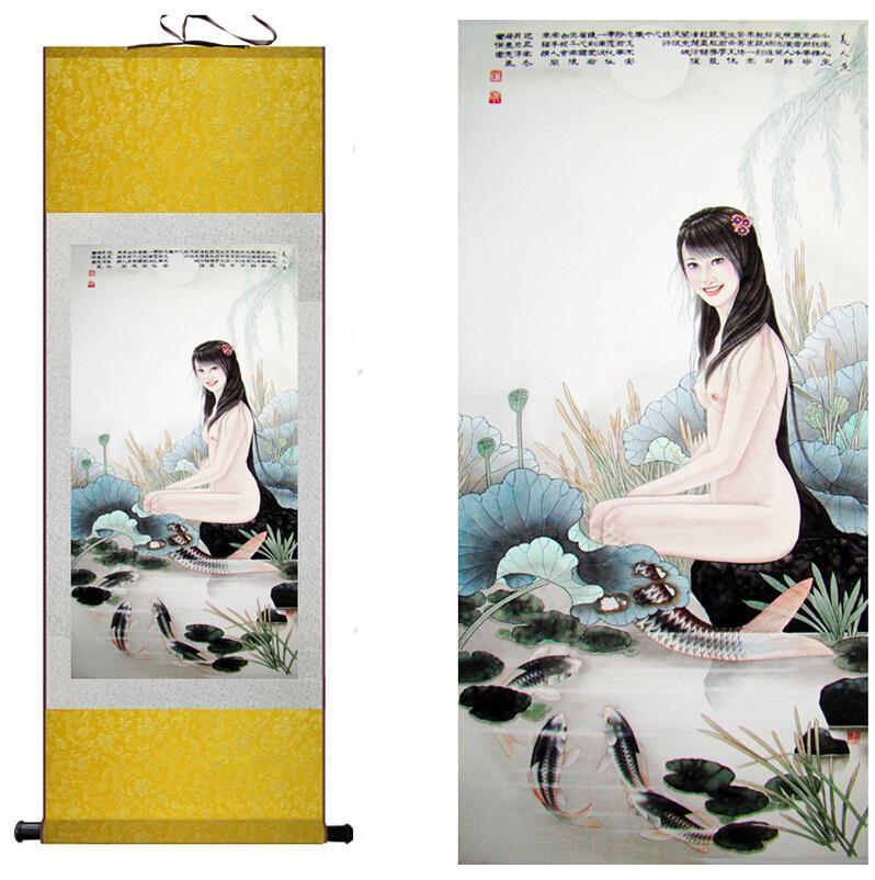 Chinese Art Scroll Painting Pretty Girl Beauty Woman Ancient Silk Picture Wall Ideas 10324-Chinese Style Finds™