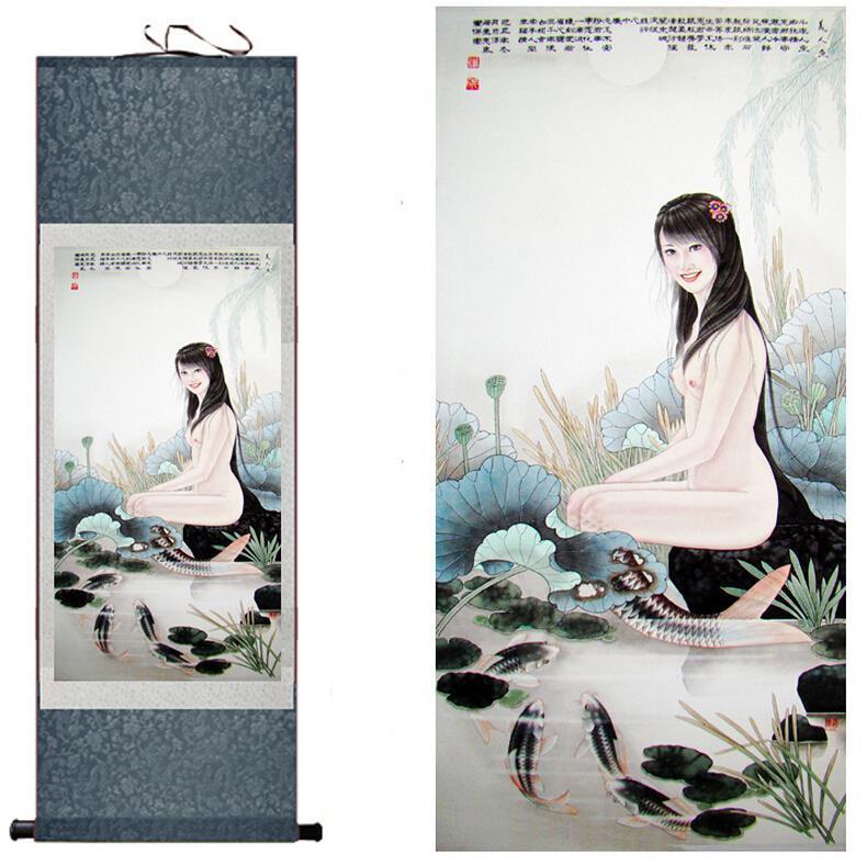 Chinese Art Scroll Painting Pretty Girl Beauty Woman Ancient Silk Picture Wall Ideas 10324-Chinese Style Finds™