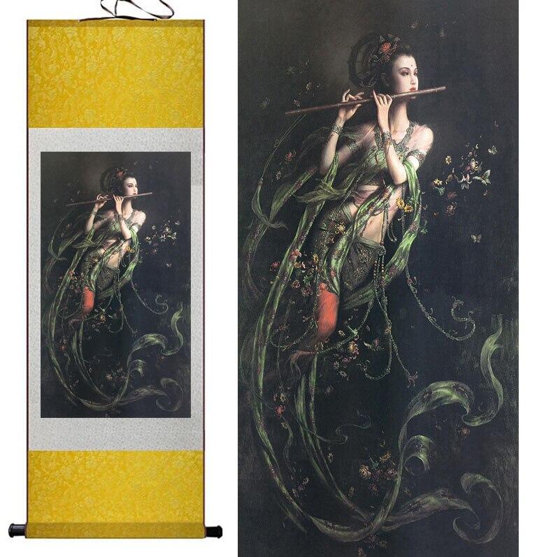 Chinese Art Scroll Painting Pretty Girl Fairy Woman Ancient Silk Picture Wall Ideas 11198-Chinese Style Finds™