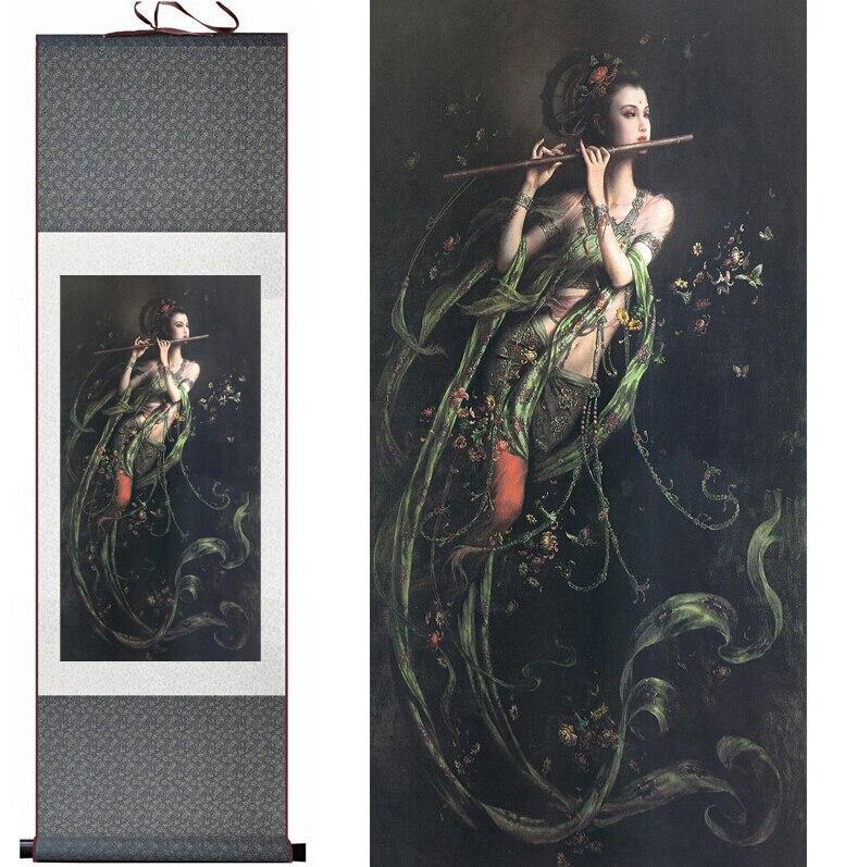 Chinese Art Scroll Painting Pretty Girl Fairy Woman Ancient Silk Picture Wall Ideas 11198-Chinese Style Finds™