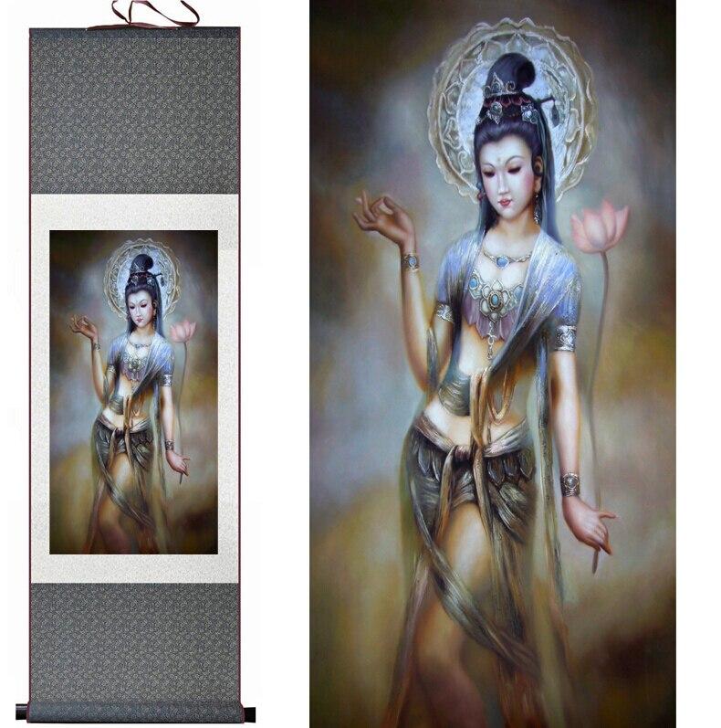 Chinese Art Scroll Painting Pretty Girl Fairy Woman Ancient Silk Picture Wall Ideas 11202-Chinese Style Finds™