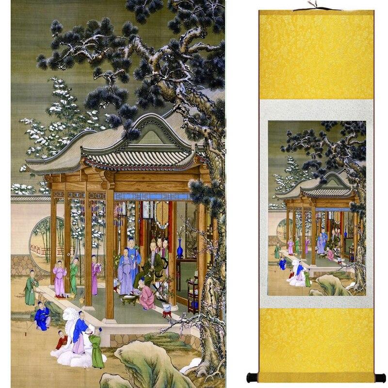 Chinese Art Scroll Painting Pretty Girl Figure Ancient Silk Picture Wall Ideas 17642-Chinese Style Finds™