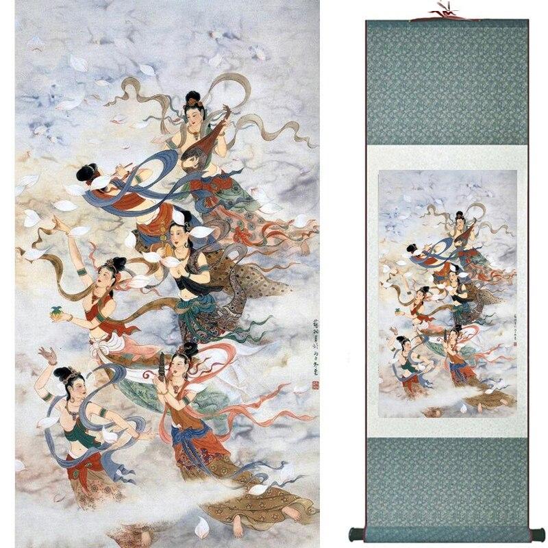 Chinese Art Scroll Painting Pretty Girl Figure Ancient Silk Picture Wall Ideas 17670-Chinese Style Finds™