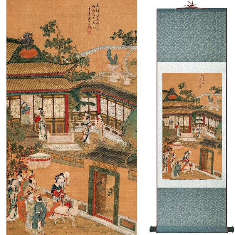 Chinese Art Scroll Painting Pretty Girl Figure Ancient Silk Picture Wall Ideas 17690-Chinese Style Finds™