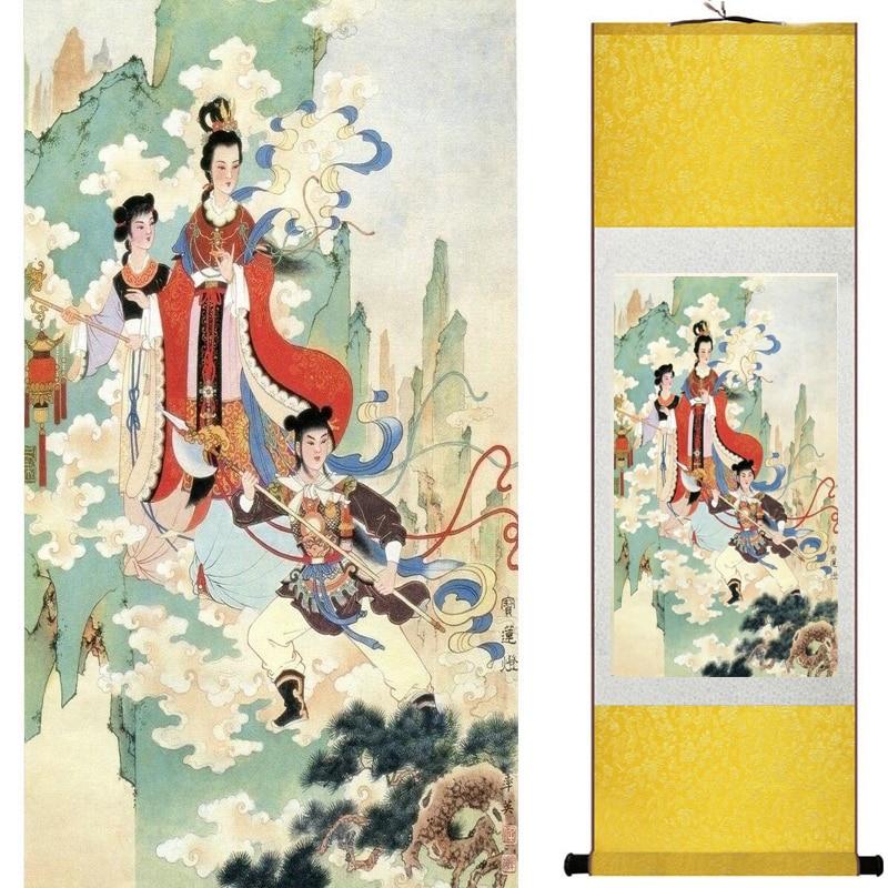 Chinese Art Scroll Painting Pretty Girl Figure Ancient Silk Picture Wall Ideas 18254-Chinese Style Finds™