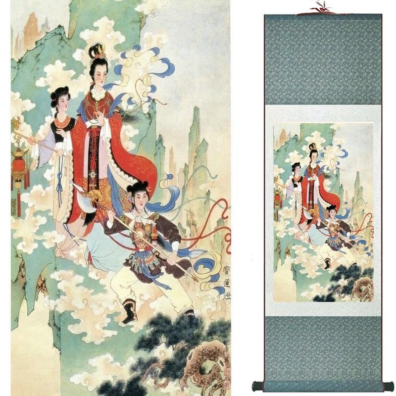 Chinese Art Scroll Painting Pretty Girl Figure Ancient Silk Picture Wall Ideas 18254-Chinese Style Finds™