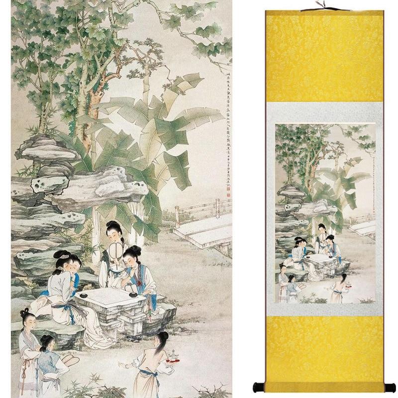 Chinese Art Scroll Painting Pretty Girl Figure Ancient Silk Picture Wall Ideas 18258-Chinese Style Finds™