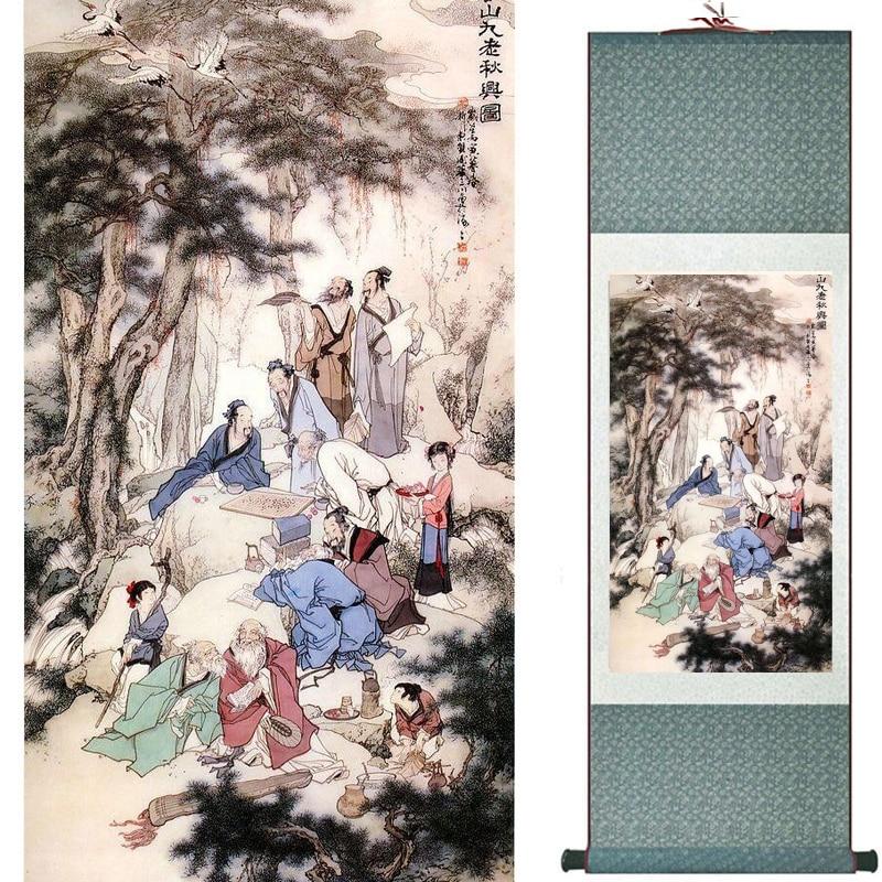 Chinese Art Scroll Painting Pretty Girl Figure Ancient Silk Picture Wall Ideas 18278-Chinese Style Finds™