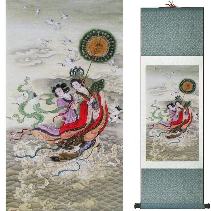 Chinese Art Scroll Painting Pretty Girl Figure Ancient Silk Picture Wall Ideas 18828-Chinese Style Finds™