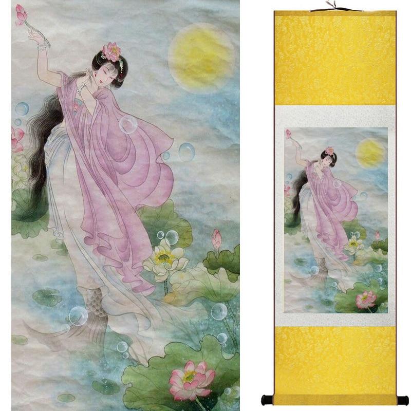 Chinese Art Scroll Painting Pretty Girl Figure Ancient Silk Picture Wall Ideas 18832-Chinese Style Finds™