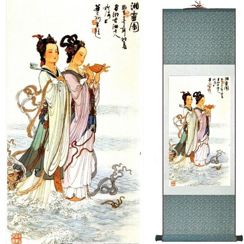 Chinese Art Scroll Painting Pretty Girl Figure Ancient Silk Picture Wall Ideas 18840-Chinese Style Finds™