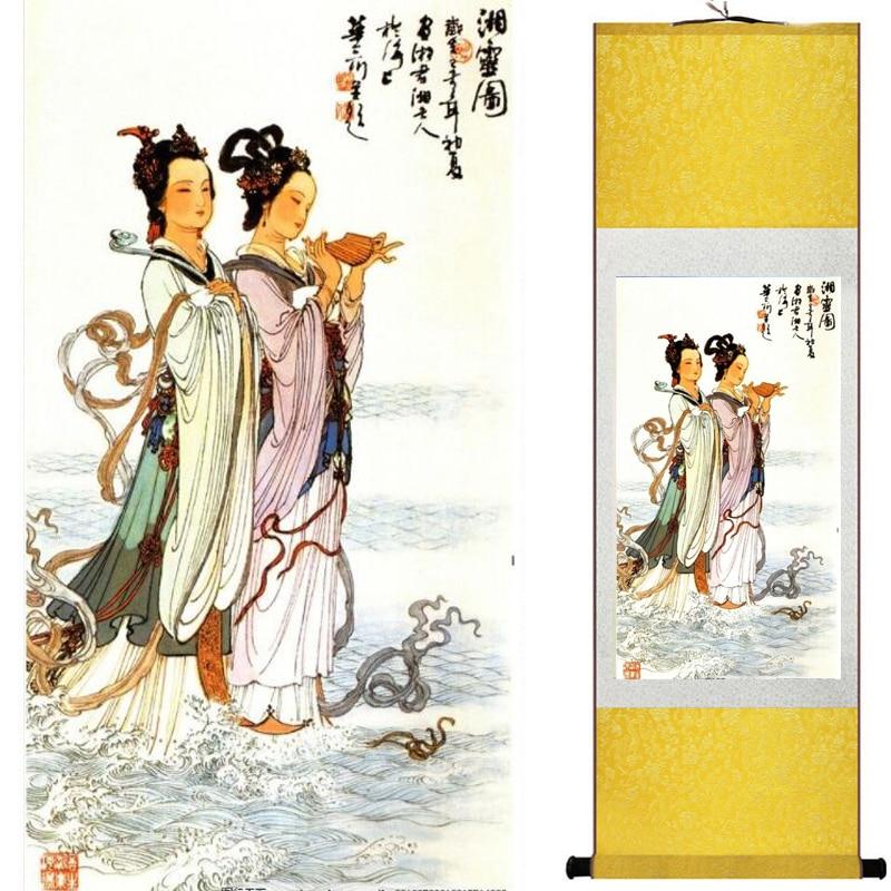 Chinese Art Scroll Painting Pretty Girl Figure Ancient Silk Picture Wall Ideas 18840-Chinese Style Finds™