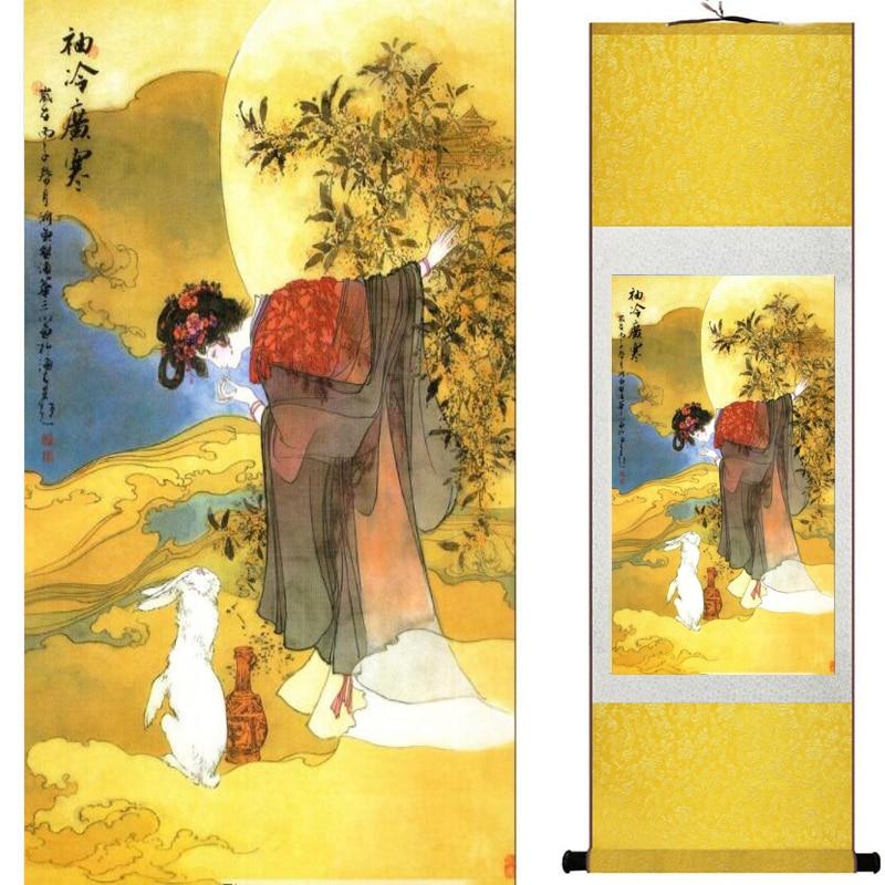 Chinese Art Scroll Painting Pretty Girl Figure Ancient Silk Picture Wall Ideas 18848-Chinese Style Finds™