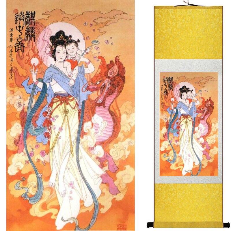 Chinese Art Scroll Painting Pretty Girl Figure Ancient Silk Picture Wall Ideas 18884-Chinese Style Finds™