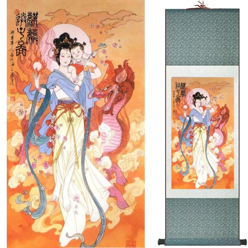 Chinese Art Scroll Painting Pretty Girl Figure Ancient Silk Picture Wall Ideas 18884-Chinese Style Finds™