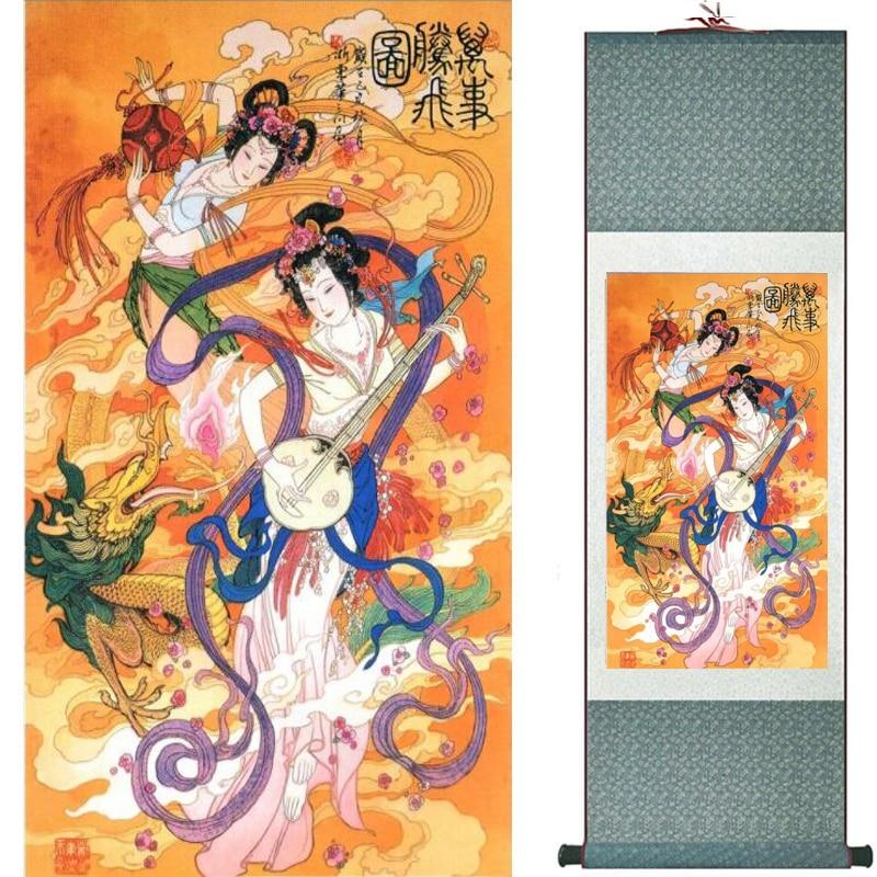 Chinese Art Scroll Painting Pretty Girl Figure Ancient Silk Picture Wall Ideas 18888-Chinese Style Finds™