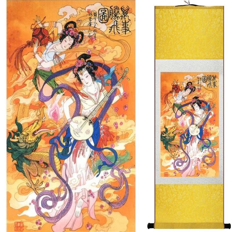 Chinese Art Scroll Painting Pretty Girl Figure Ancient Silk Picture Wall Ideas 18888-Chinese Style Finds™