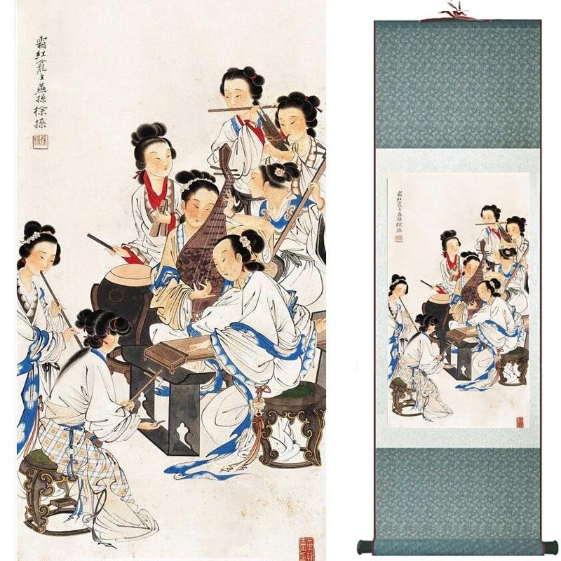 Chinese Art Scroll Painting Pretty Girl Figure Ancient Silk Picture Wall Ideas 20178-Chinese Style Finds™