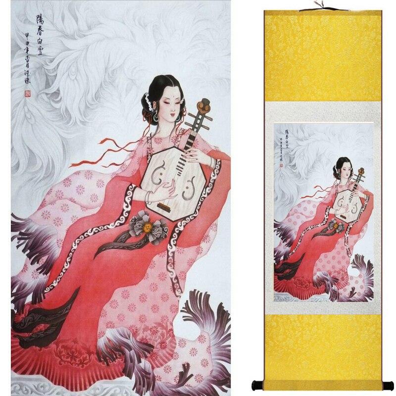 Chinese Art Scroll Painting Pretty Girl Figure Ancient Silk Picture Wall Ideas 20190-Chinese Style Finds™