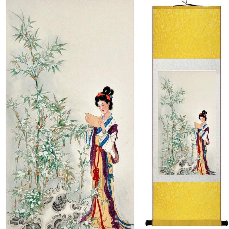 Chinese Art Scroll Painting Pretty Girl Figure Ancient Silk Picture Wall Ideas 20202-Chinese Style Finds™