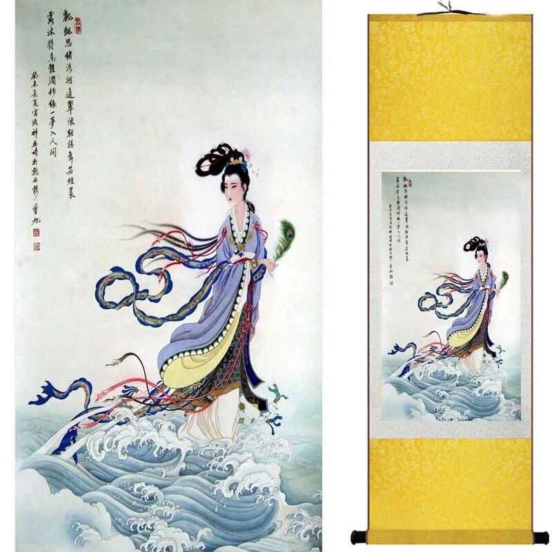 Chinese Art Scroll Painting Pretty Girl Figure Ancient Silk Picture Wall Ideas 20210-Chinese Style Finds™