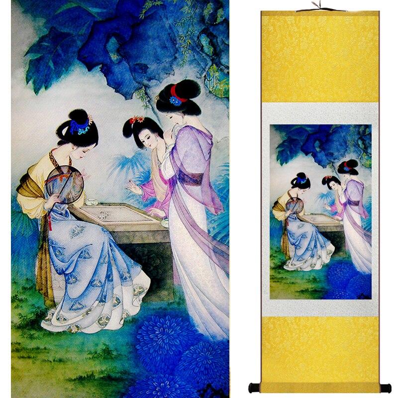 Chinese Art Scroll Painting Pretty Girls Ancient Silk Picture Wall Ideas 20086-Chinese Style Finds™