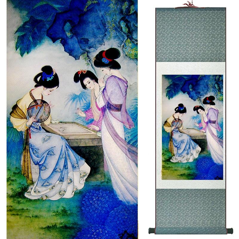 Chinese Art Scroll Painting Pretty Girls Ancient Silk Picture Wall Ideas 20086-Chinese Style Finds™