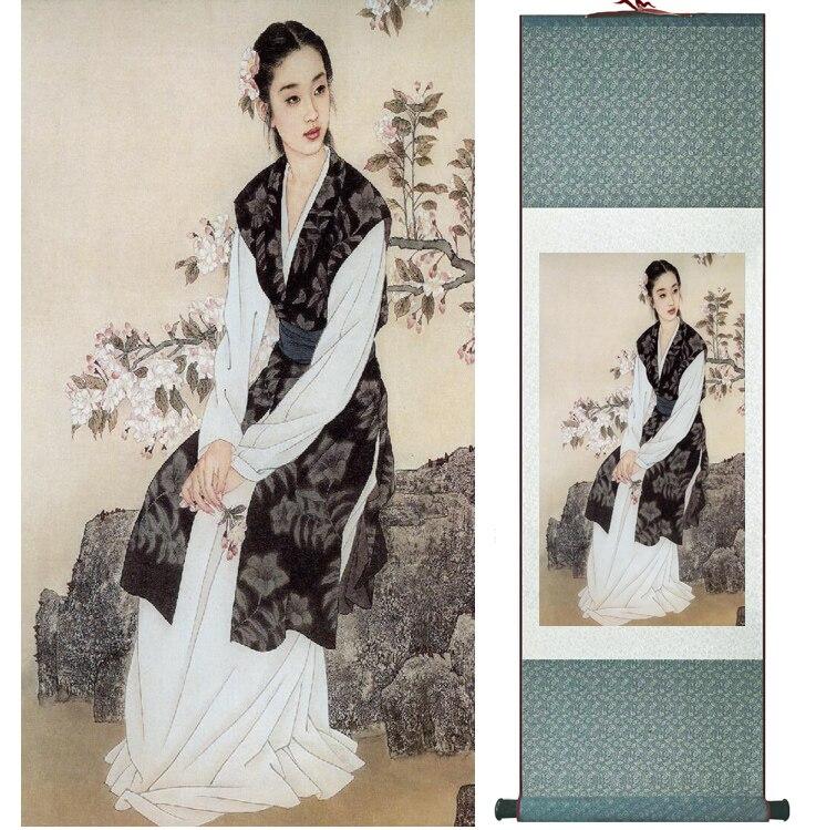 Chinese Art Scroll Painting Pretty Girls Beautiful Women 15322-Chinese Style Finds™