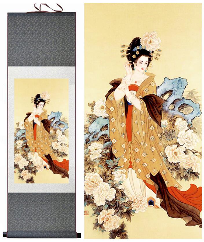 Chinese Art Scroll Painting Pretty Girls Beautiful Women Ancient Silk Picture Wall Ideas 12830-Chinese Style Finds™