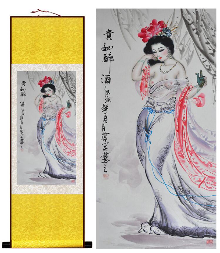 Chinese Art Scroll Painting Pretty Girls Beautiful Women Ancient Silk Picture Wall Ideas 12834-Chinese Style Finds™