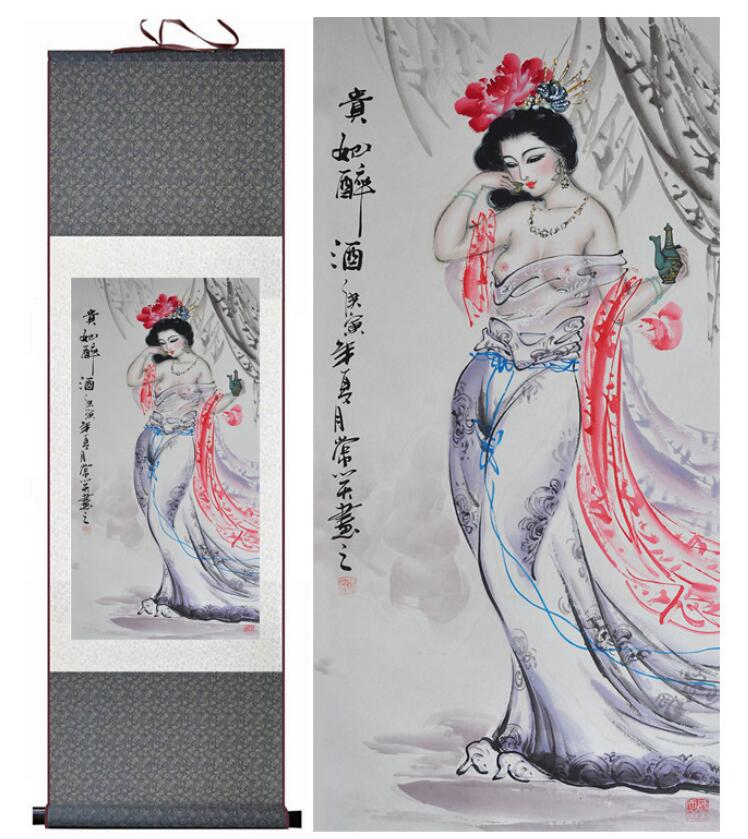 Chinese Art Scroll Painting Pretty Girls Beautiful Women Ancient Silk Picture Wall Ideas 12834-Chinese Style Finds™